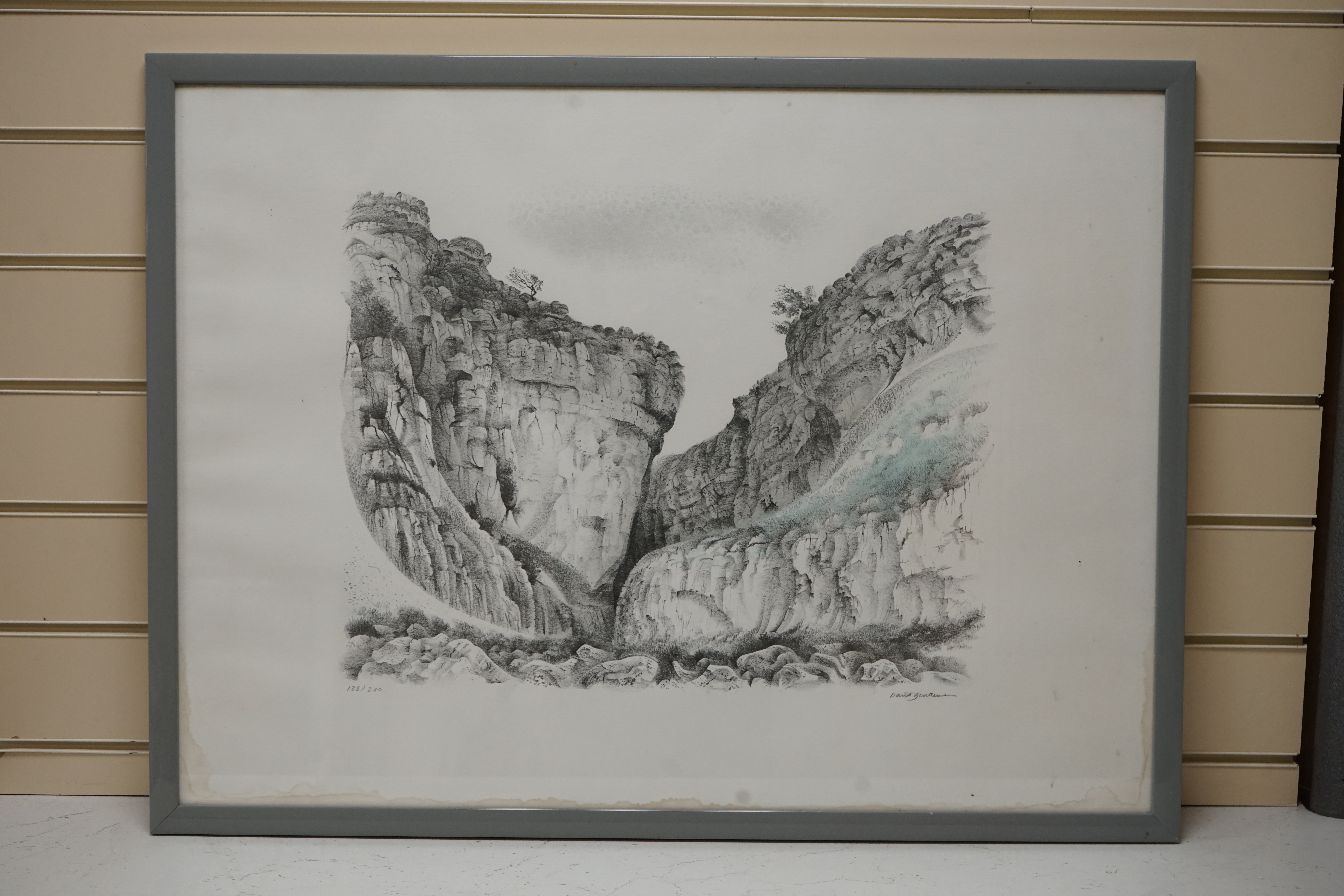 David Gentleman (b.1930), colour lithograph, ‘Gordale Scar’, signed in pencil, limited edition, 138/240, 56 x 76cm. Condition - some staining